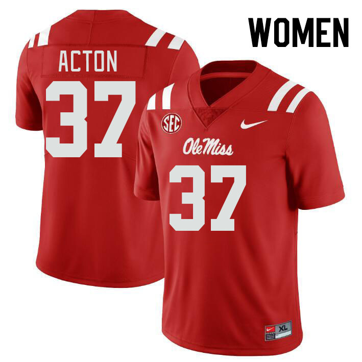 Women #37 Austin Acton Ole Miss Rebels College Football Jerseyes Stitched Sale-Red - Click Image to Close